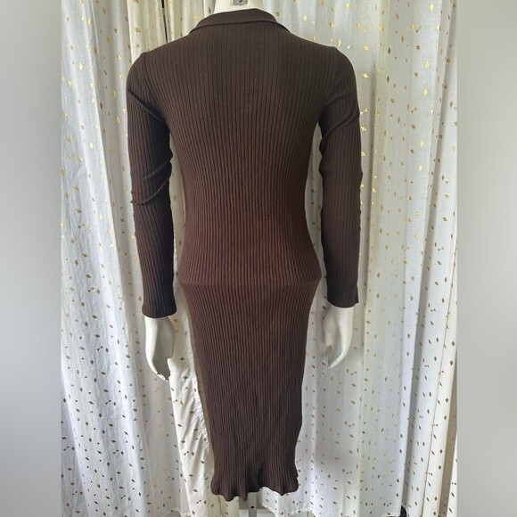 Zara Women's Bodycon Fitted Ribbed Knit Polo Chocolate Brown Dress Size S - Picture 4 of 5